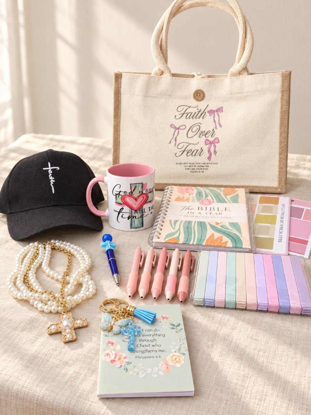 Assorted Christian Faith Gift Bundle Hat Tote Bible Journal & More - Picture 3 of 3